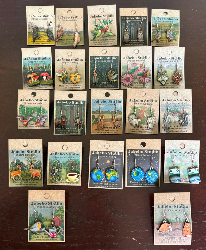 Product Description: Earrings from cereal boxes? Creative and cute, each pair of earrings features a mismatch on surgical steel hangars.</br> Jabebo Studio Earrings