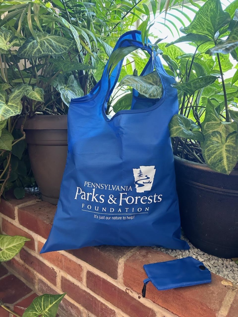 Product Description: You can never have too many reusable bags - and it's that much better when they proclaim your support for Pennsylvania's state parks and forests!</br></br>Our bag measures 14.5" wide AND high, with an 8" handle drop. It opens to roughly 12" wide and conveniently folds flat into a 4.5" x 3" pouch and its nice wide straps won't dig into your shoulders. The folded bag is easy to tuck into a purse, pocket, or backpack so you'll never be without a carry-all.</br> Reusable tote bag